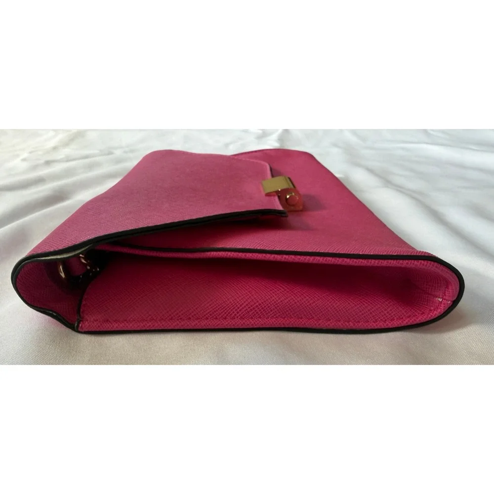 A New Day Hot Pink‎ Saffiano Envelope Crossbody Bag Gold Chain Clutch Fuchsia
